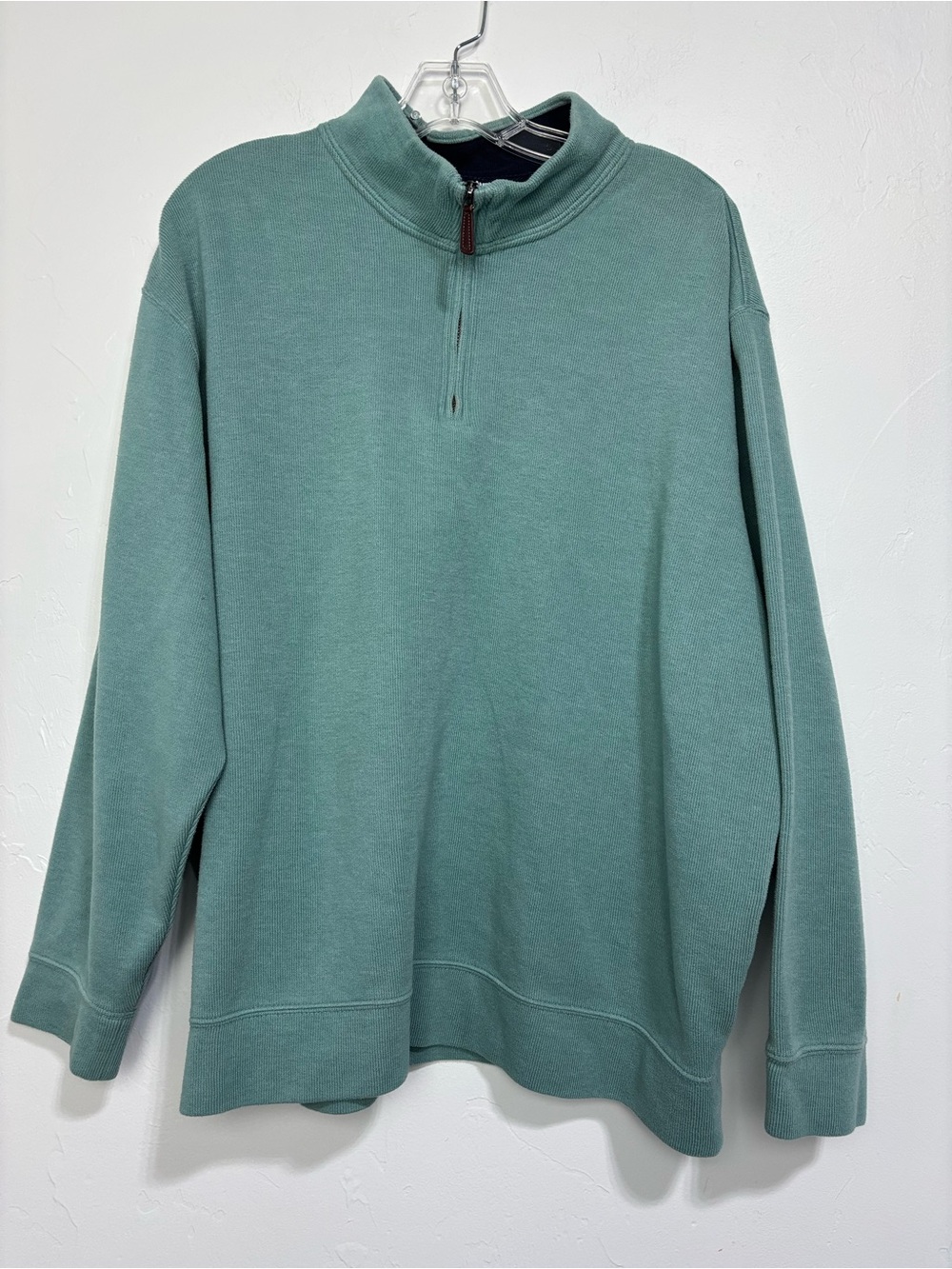 Lands' End Men's Teal 1/4 Zip Pullover Knit Sweater Cotton Blend 2XL 50-52